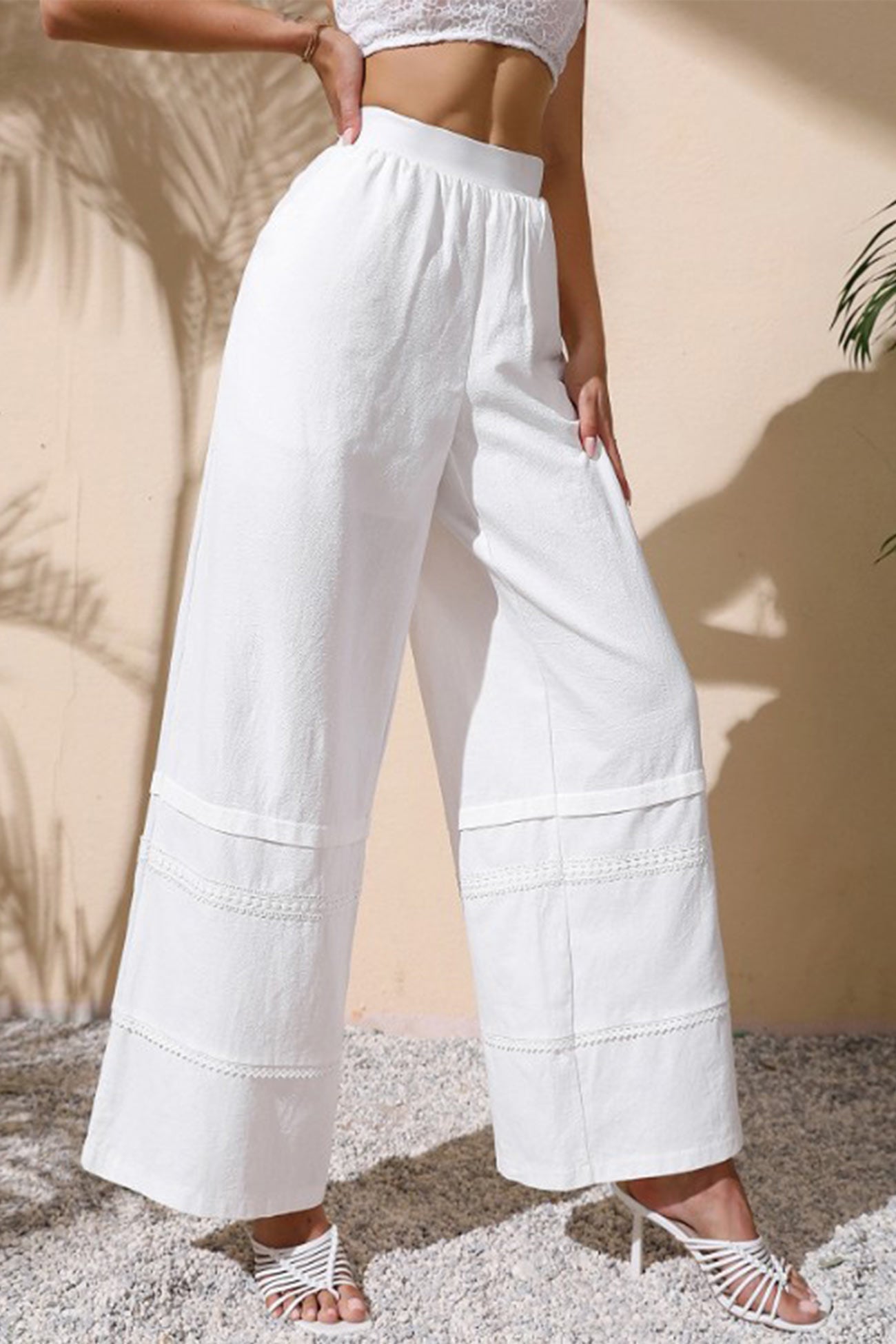 BerryBetty - White Embossing Wide Leg Pants