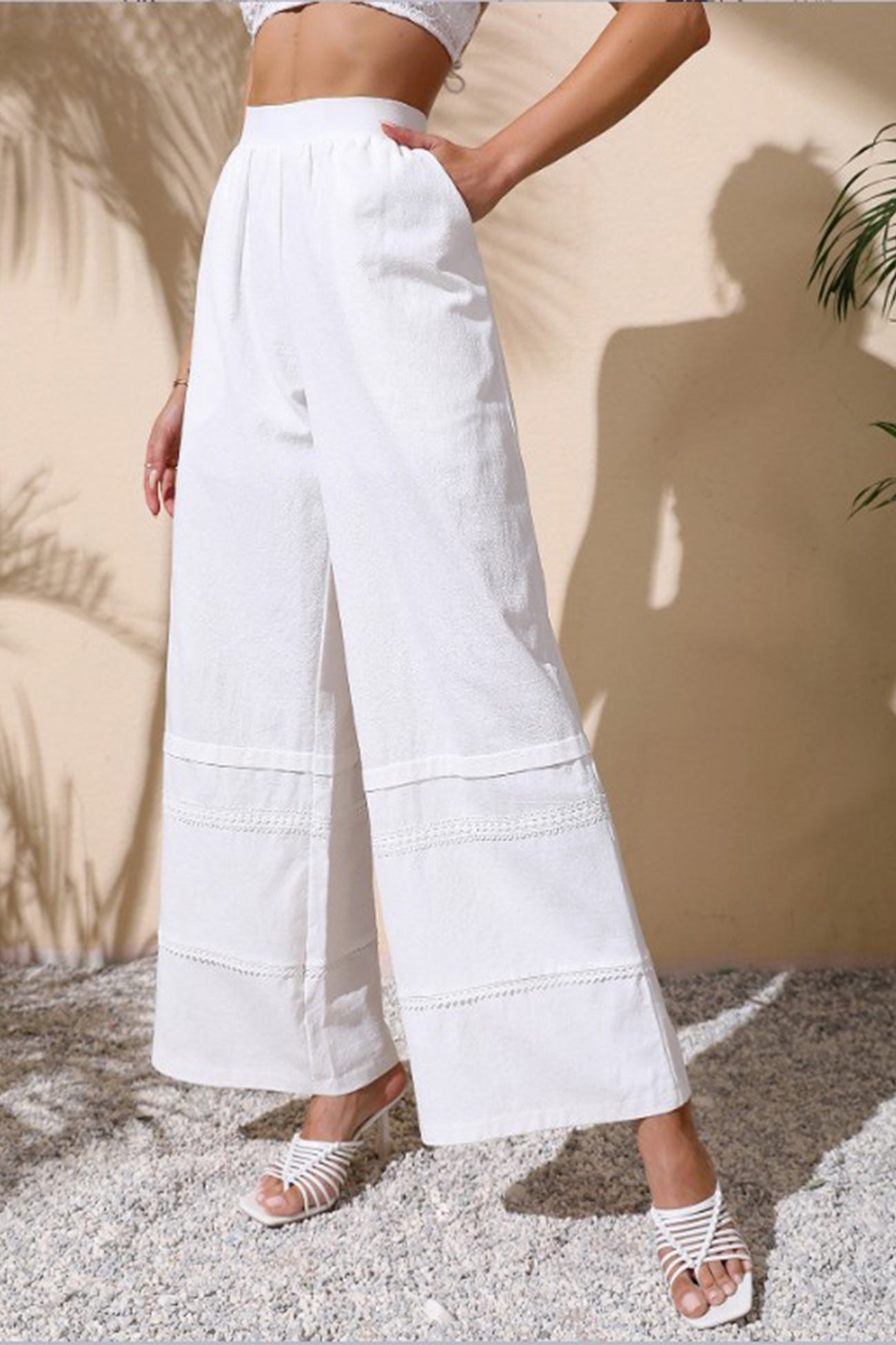 BerryBetty - White Embossing Wide Leg Pants