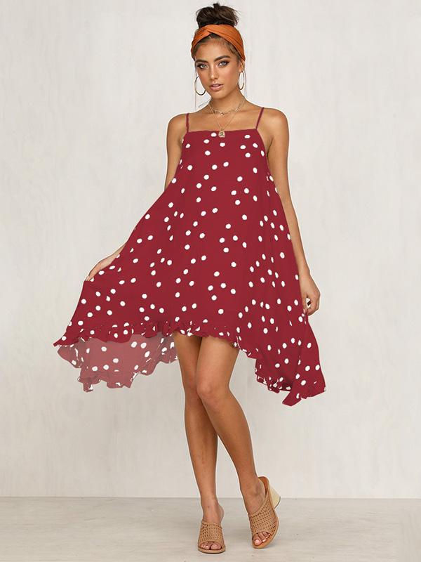 BerryBetty - Chiffon Summer Bohemia Spaghetti-Neck Dot Mini Dresses