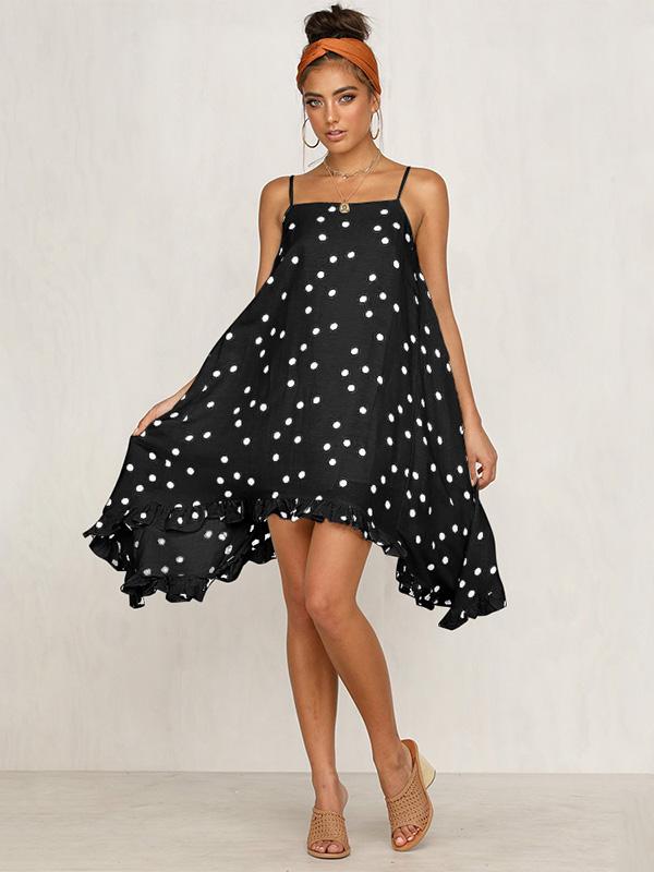 BerryBetty - Chiffon Summer Bohemia Spaghetti-Neck Dot Mini Dresses