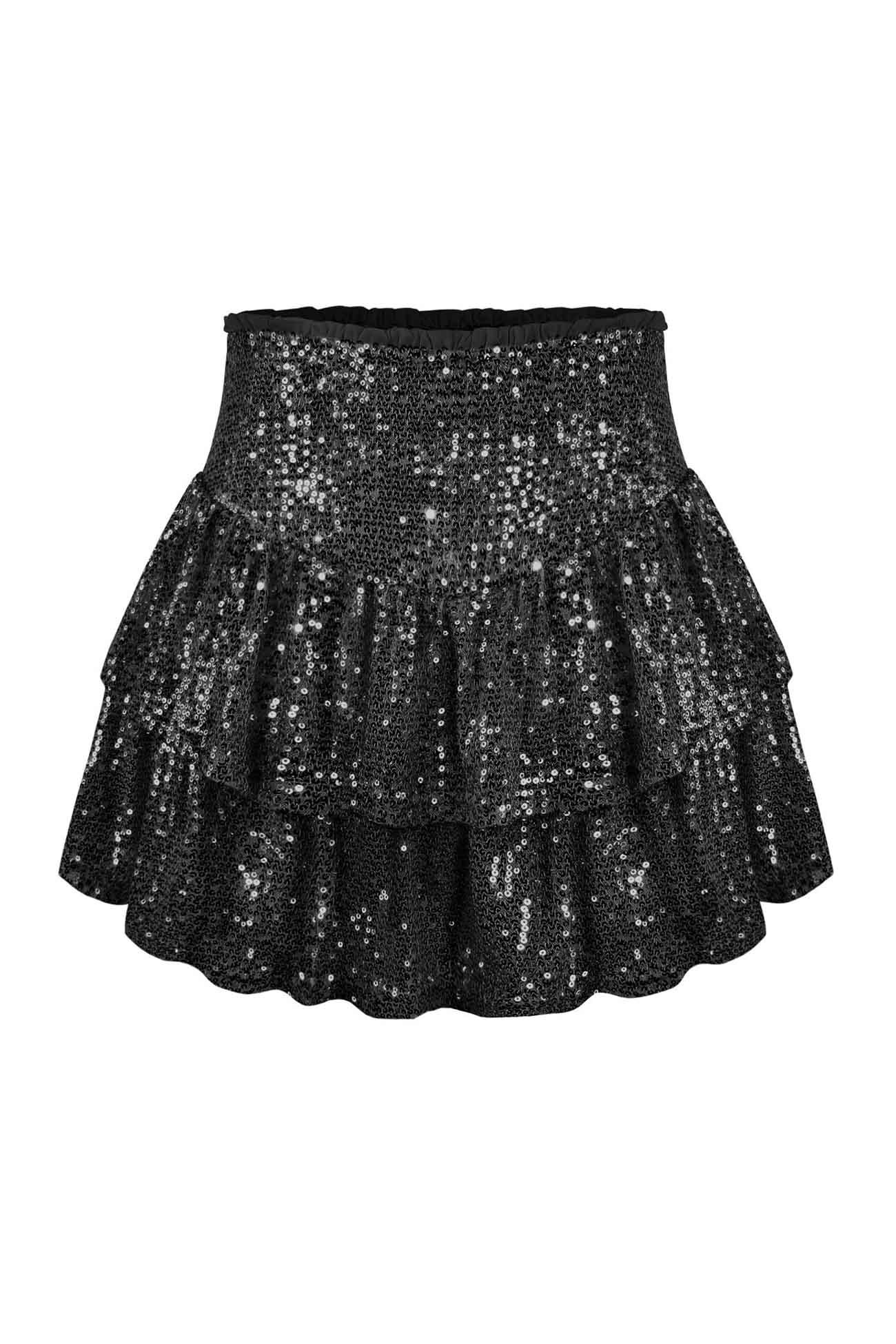 BerryBetty - Solid Sequined Pleated Tiered Mini Skirt