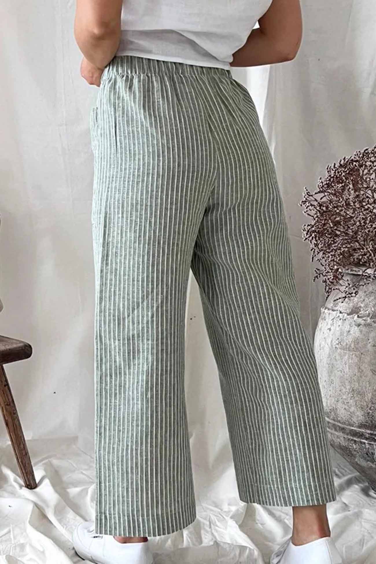 BerryBetty - Striped Pocket Straight Leg Trouser Pants