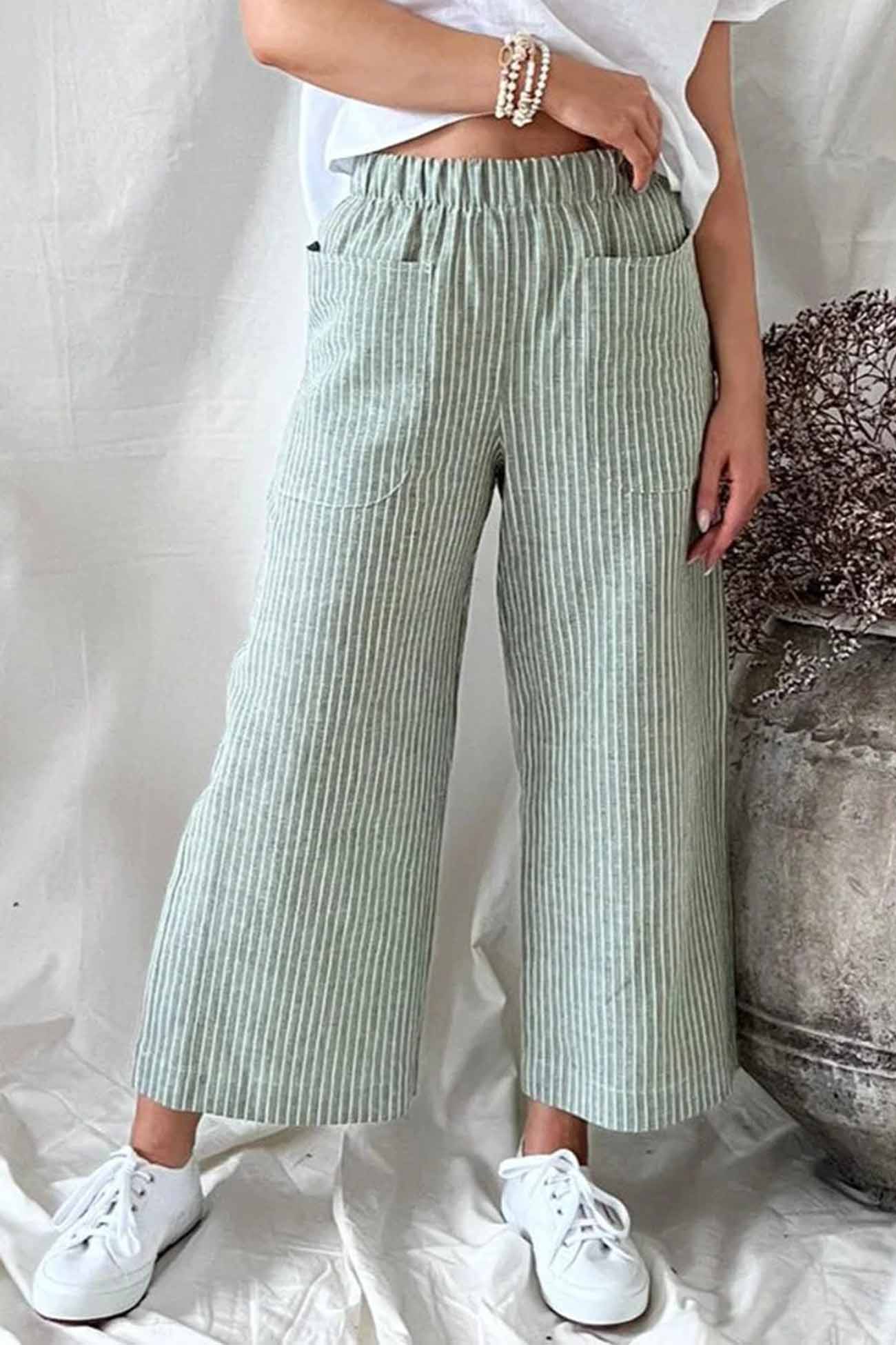 BerryBetty - Striped Pocket Straight Leg Trouser Pants