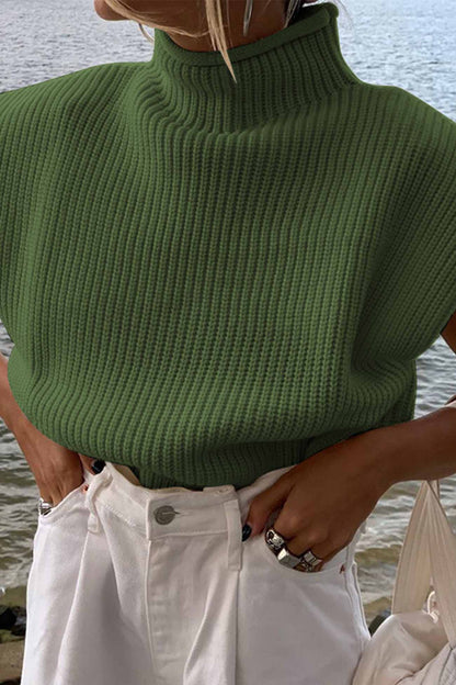BerryBetty - Solid Mock Neck Sleeveless Sweater