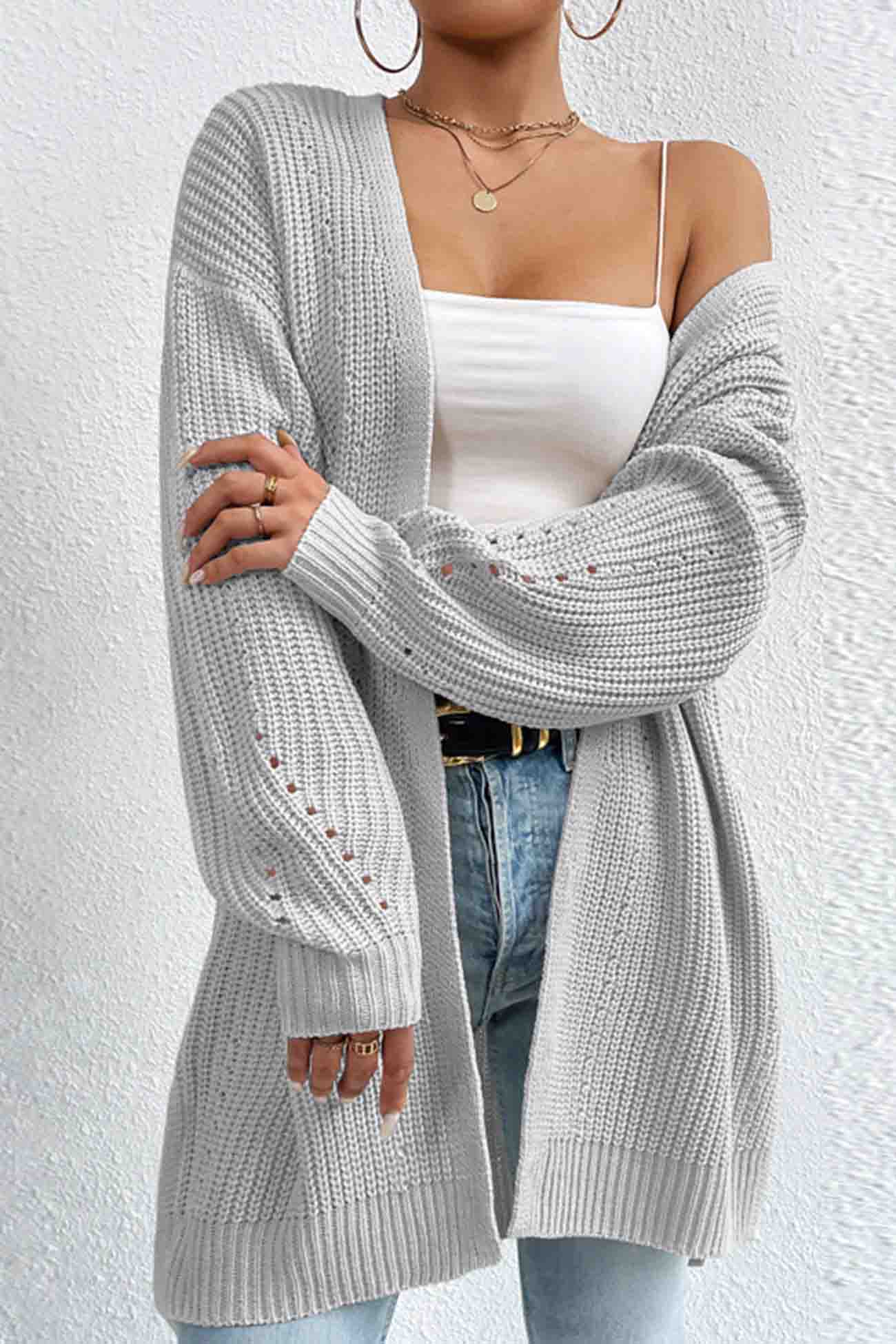 BerryBetty - Solid Open Front Mid-Length Cardigan