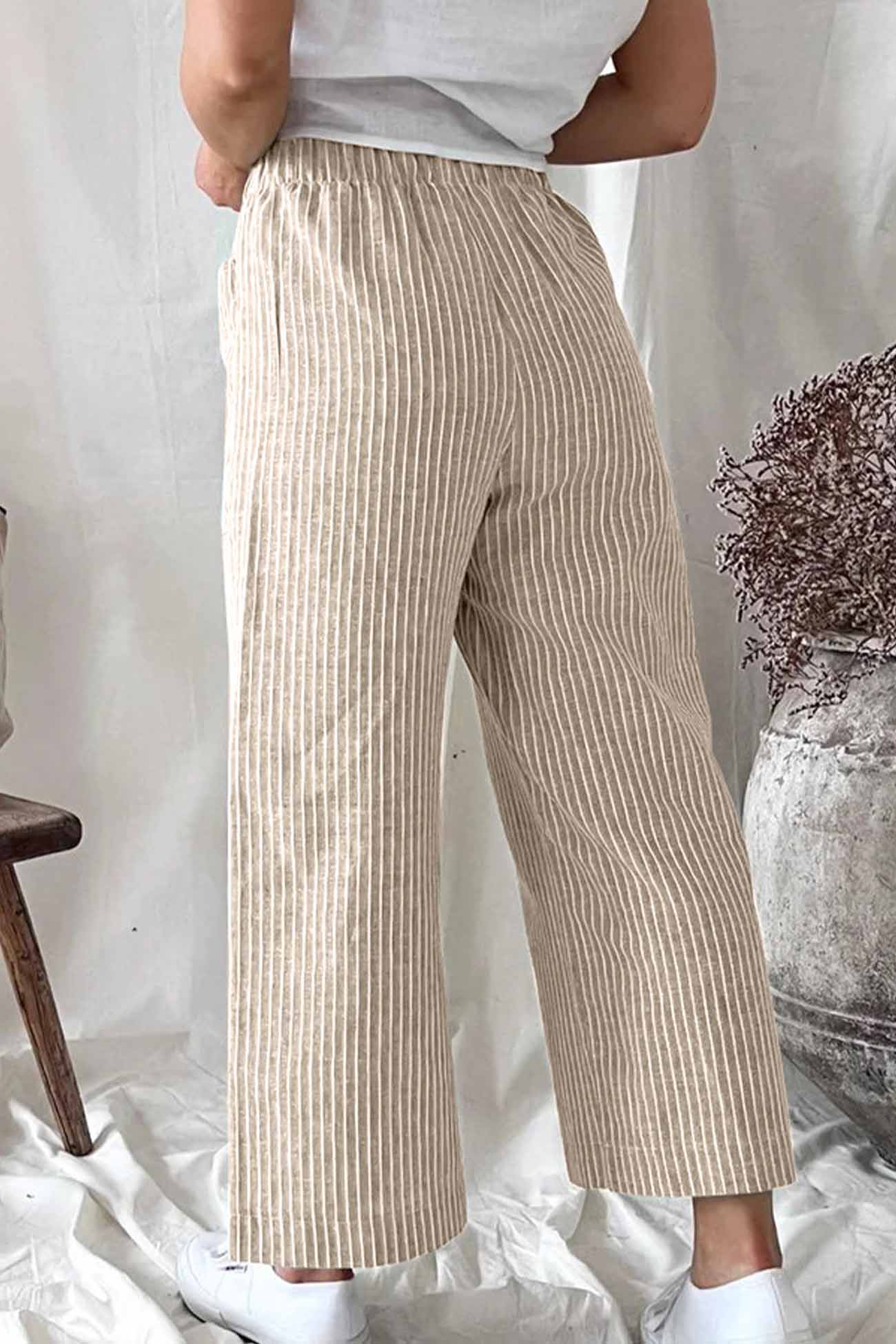 BerryBetty - Striped Pocket Straight Leg Trouser Pants