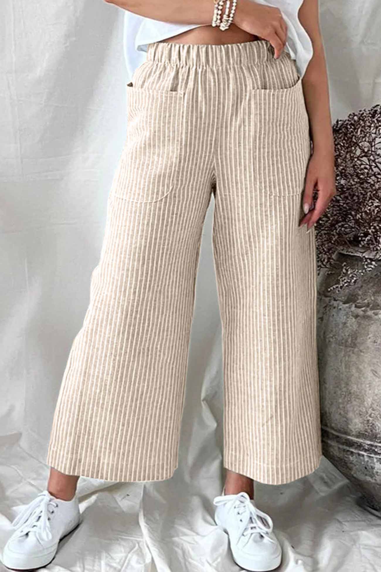 BerryBetty - Striped Pocket Straight Leg Trouser Pants