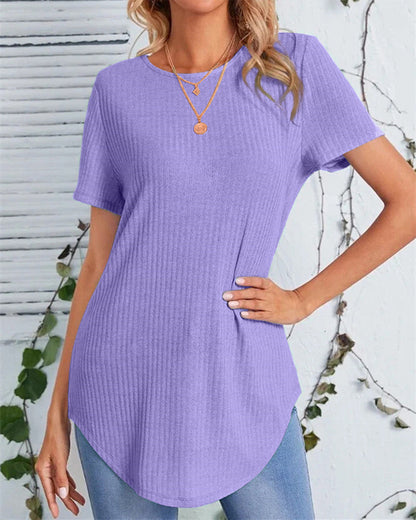 Back single-breasted casual solid color t-shirt Purple 23BF clothes Short Sleeve Tops Summer T-shirts Tops/Blouses