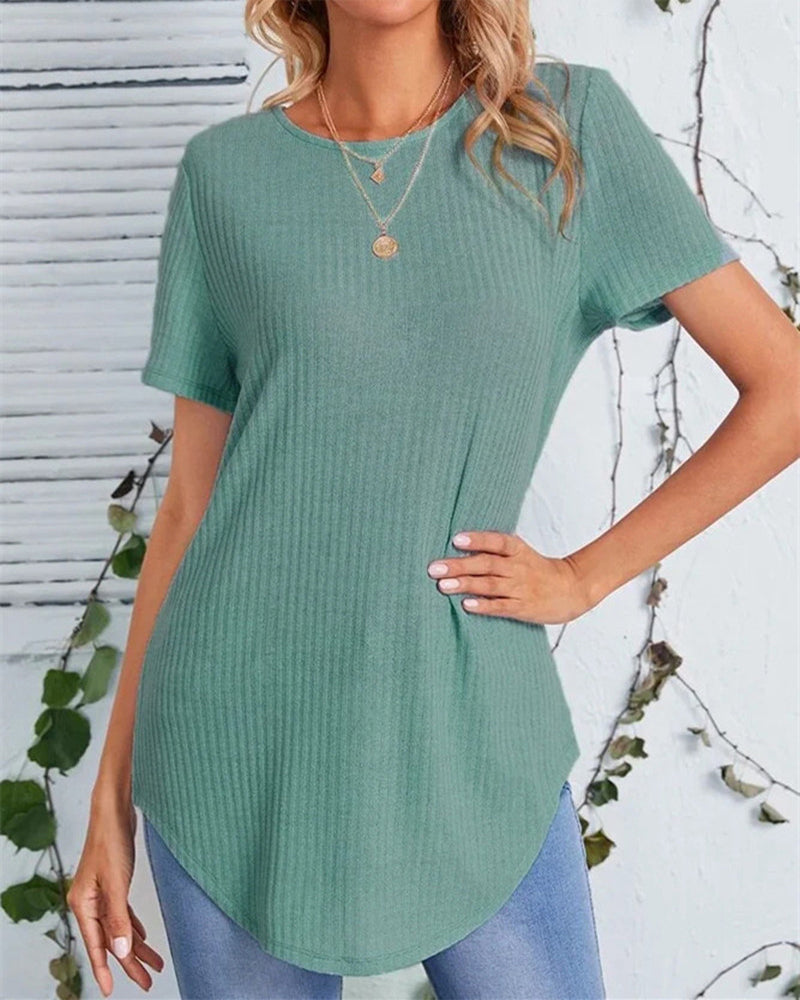 Back single-breasted casual solid color t-shirt Green 23BF clothes Short Sleeve Tops Summer T-shirts Tops/Blouses