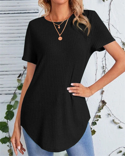 Back single-breasted casual solid color t-shirt Black 23BF clothes Short Sleeve Tops Summer T-shirts Tops/Blouses