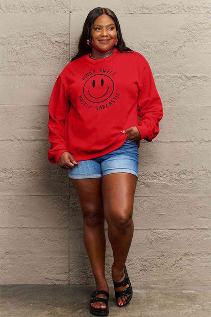 BerryBetty - Simply Love Full Size Smiling Face Graphic Sweatshirt