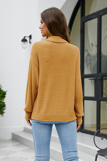 BerryBetty - Mock Neck Dropped Shoulder Long Sleeve Sweater