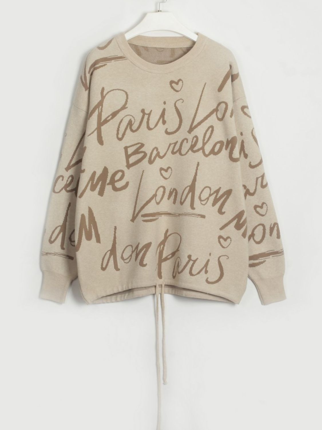 BerryBetty - Letter Round Neck Drawstring Sweater