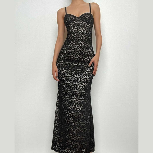 BerryBetty - Backless v neck lace low cut cami maxi dress