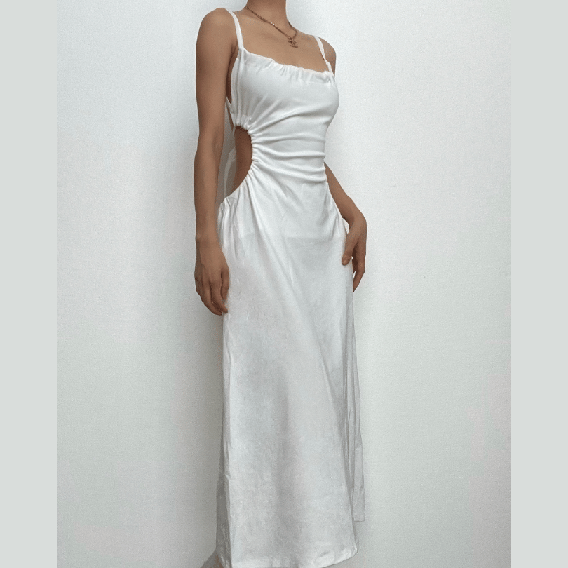 BerryBetty - Open tie back solid midi dress