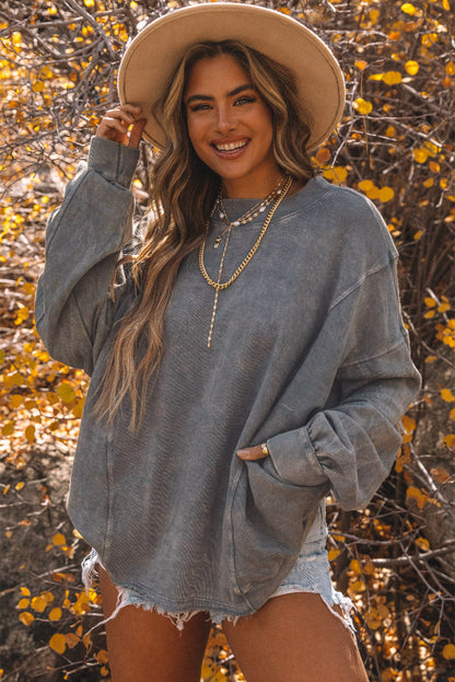 BerryBetty - Gray Exposed Seam Twist Open Back Oversized Sweatshirt