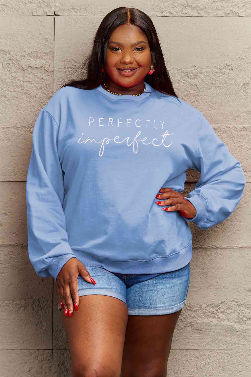 Simply Love Full Size Graphic Round Neck Sweatshirt Pastel Blue clothes long sleeve long sleeve shirts long sleeve top Ship From Overseas Shipping Delay 09/29/2023 - 10/04/2023 Simply Love sweaters Sweatshirt