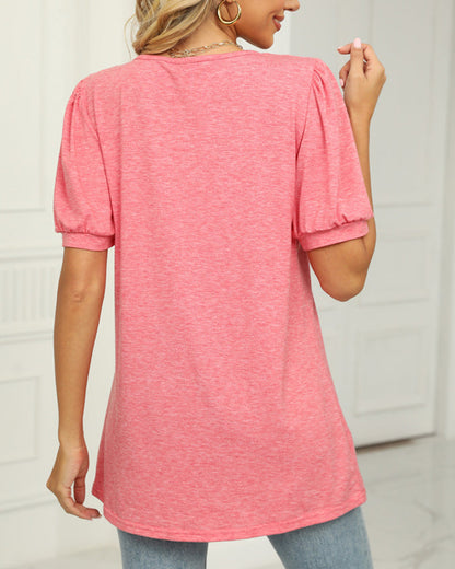 BerryBetty - Square Neck T-shirt with Puff Sleeves