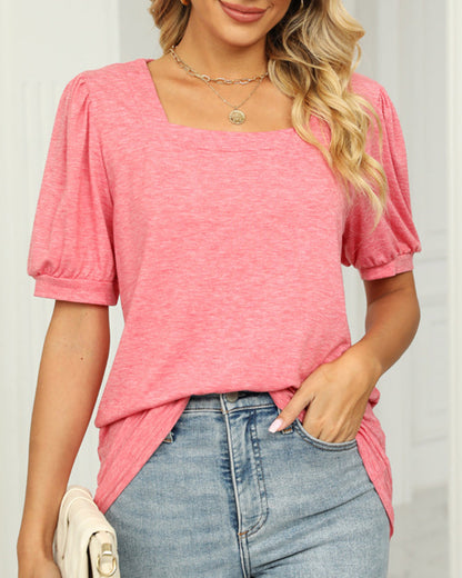 BerryBetty - Square Neck T-shirt with Puff Sleeves