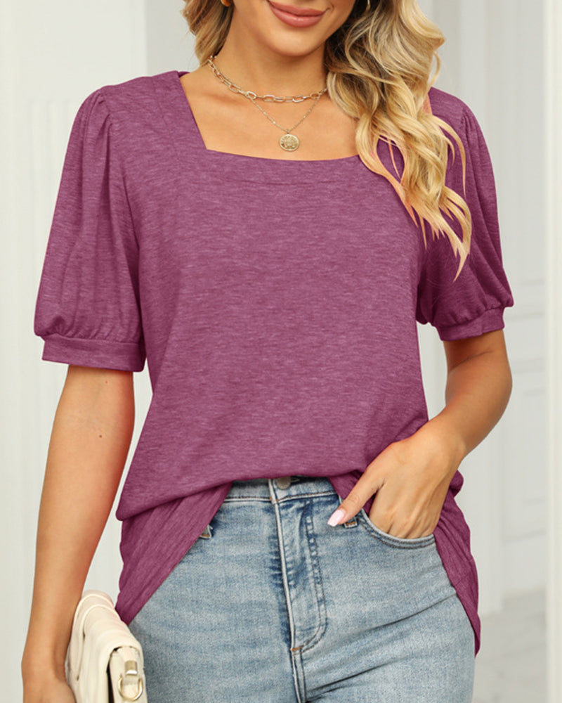 BerryBetty - Square Neck T-shirt with Puff Sleeves