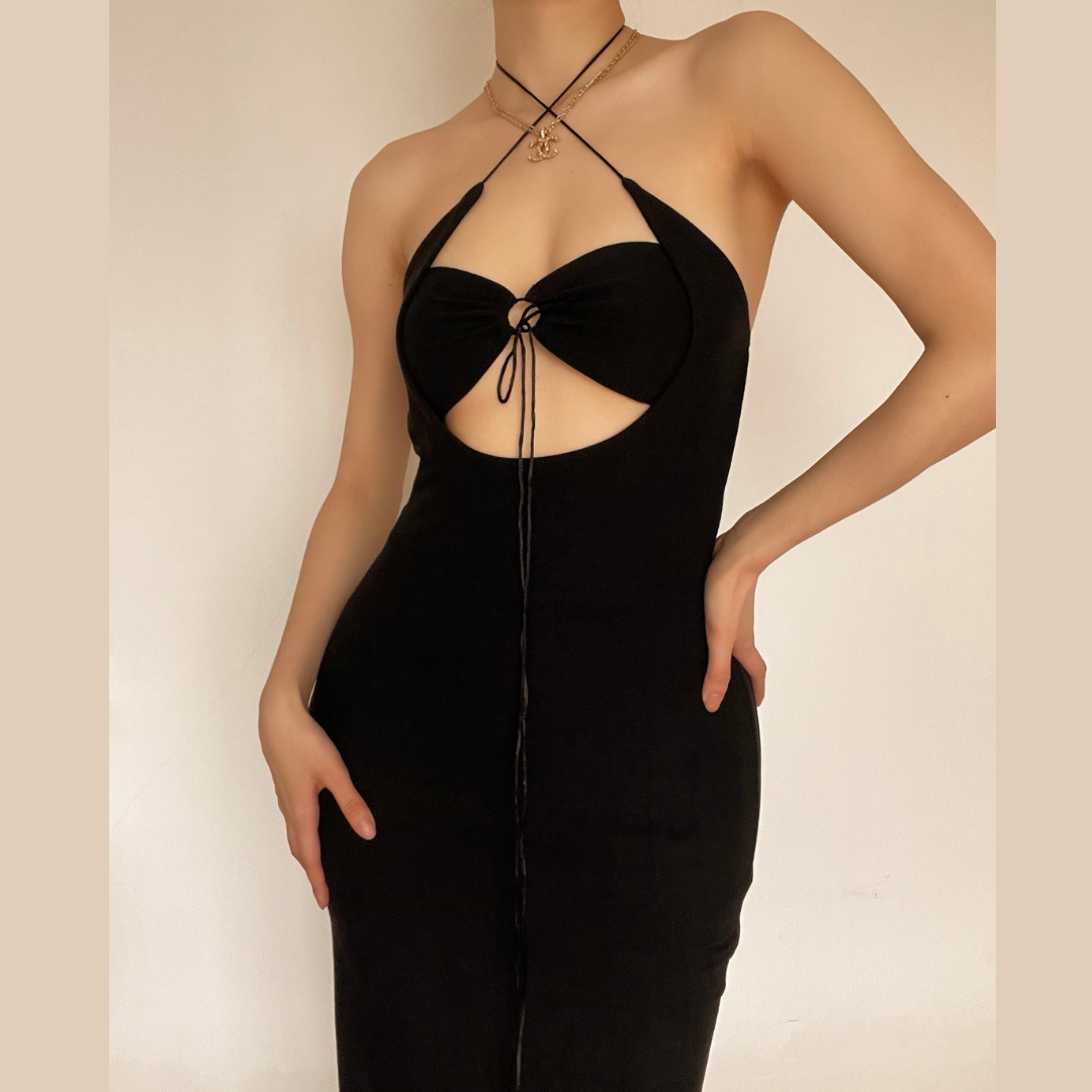 BerryBetty - Hollow out backless halter maxi dress