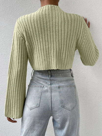 BerryBetty - Mock Neck Long Sleeve Cropped Sweater