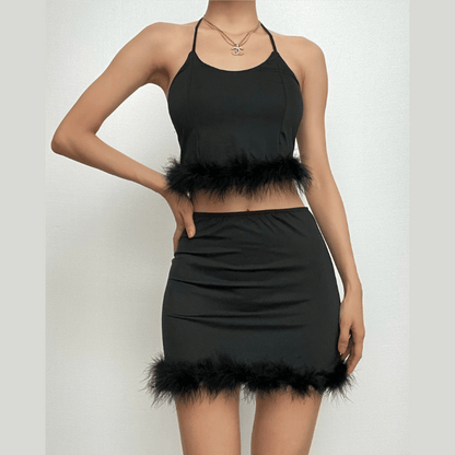 BerryBetty - Feather solid backless tube mini skirt set