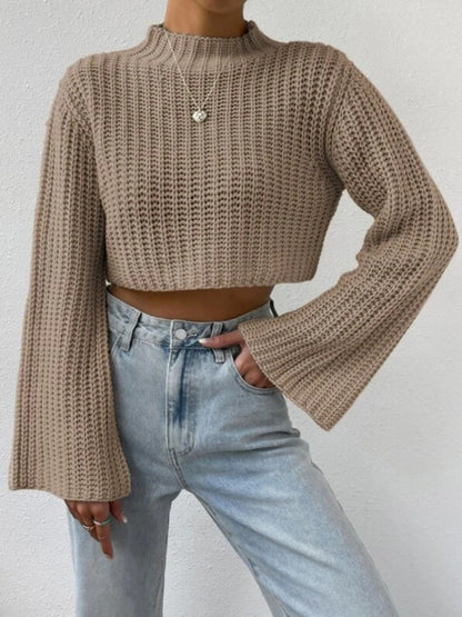 BerryBetty - Mock Neck Long Sleeve Cropped Sweater