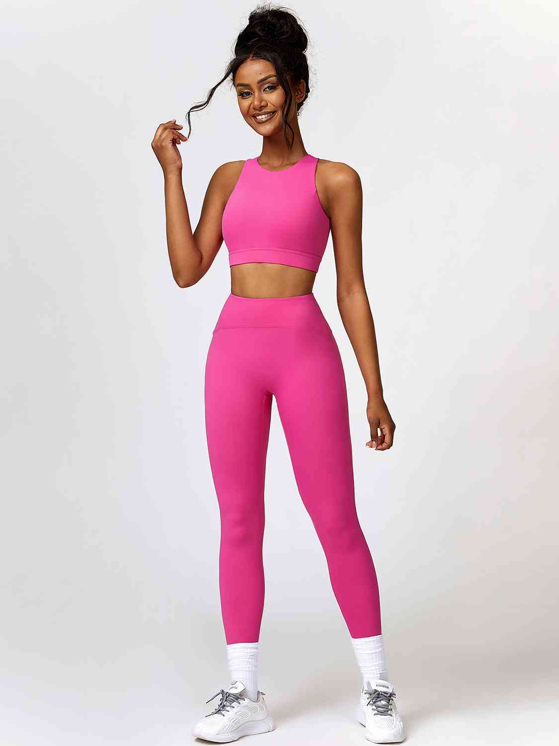 Cutout Cropped Sport Tank and Leggings Set Hot Pink activewear Activewear sets clothes Ship From Overseas Z&C