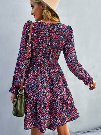 BerryBetty - Women's round neck long sleeve versatile Floral Dress