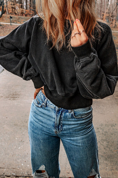 BerryBetty - Black Acid Wash V-shape Open Back Sweatshirt