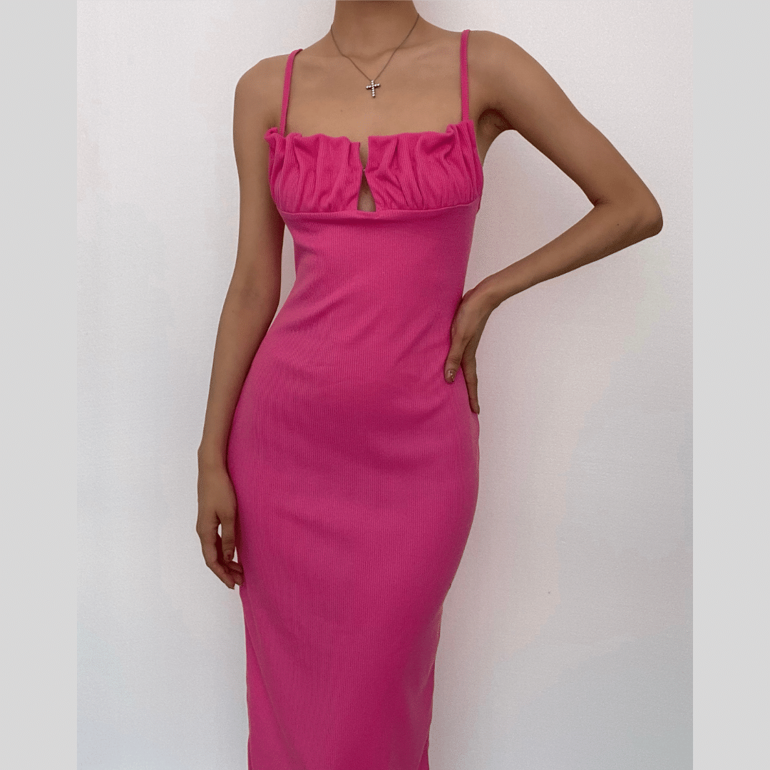 BerryBetty - Sleeveless solid ruched ribbed backless cami dress