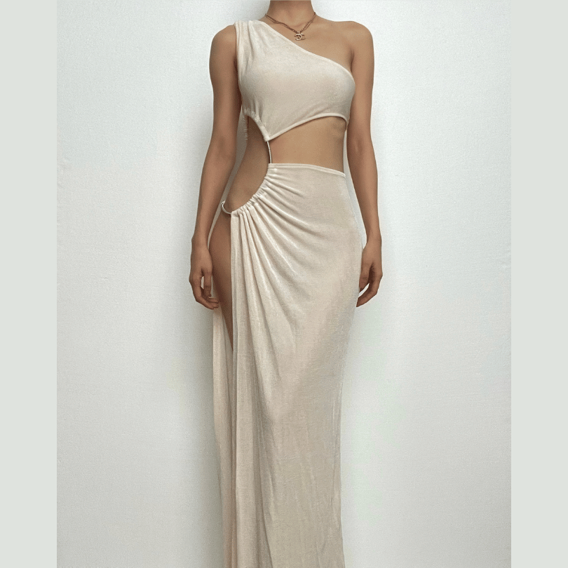 BerryBetty - One shoulder hollow out ruched high slit dress