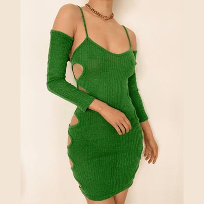 BerryBetty - Hollow out long sleeve off shoulder dress