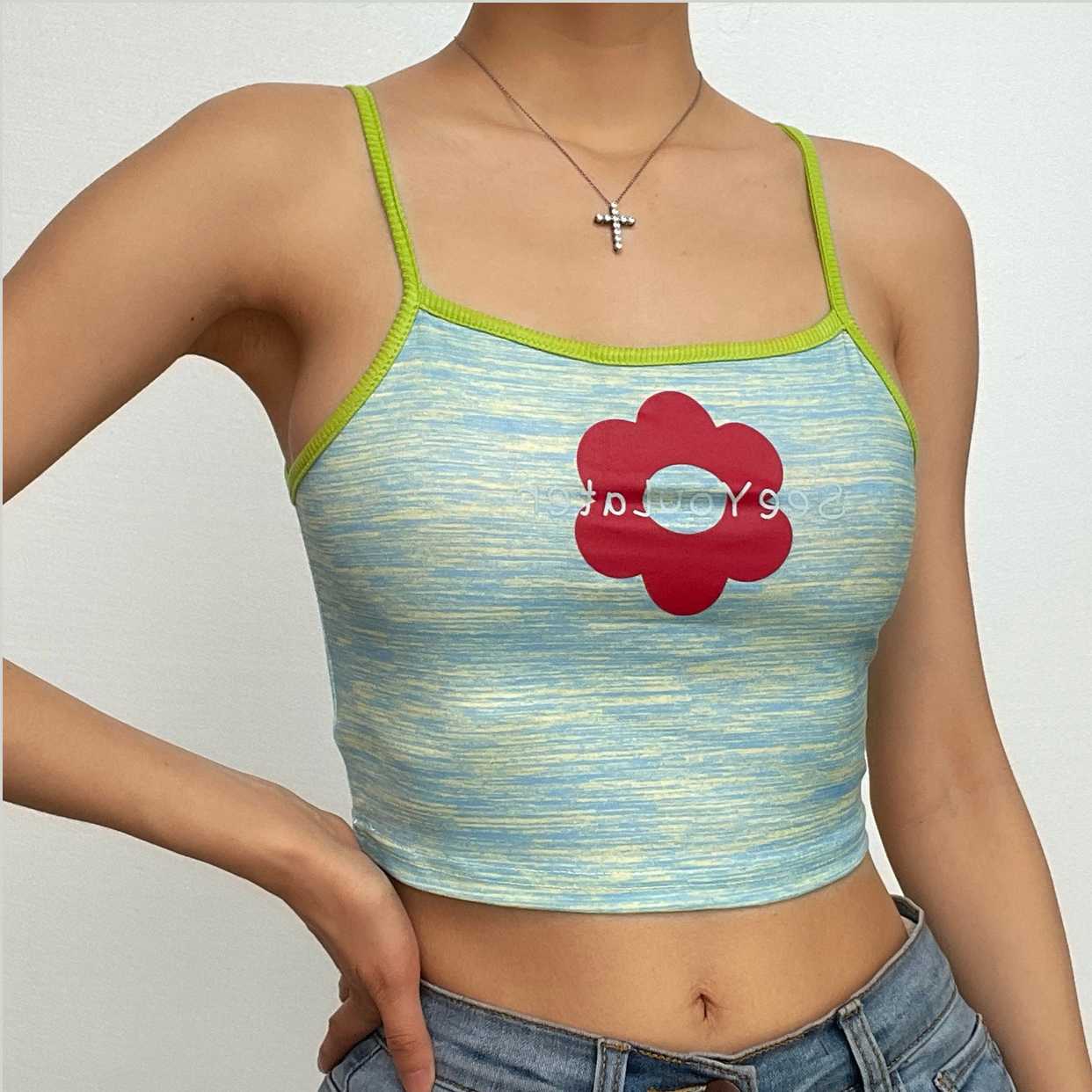 BerryBetty - Flower pattern contrast square neck cami crop top - Final Sale