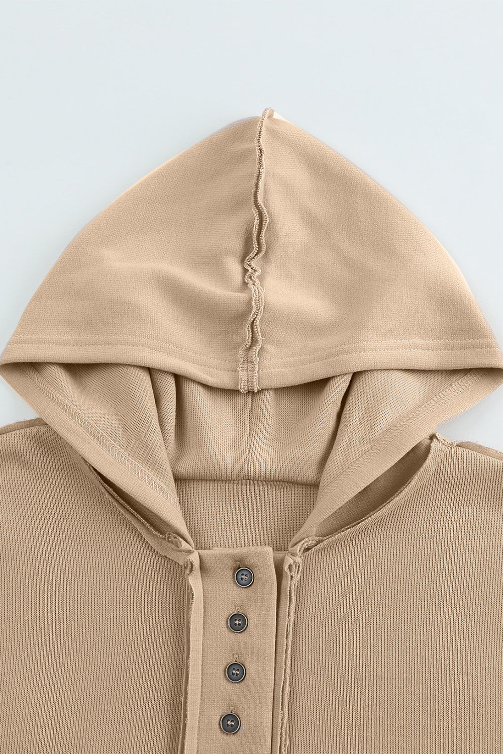 BerryBetty - Khaki Casual Button Solid Patchwork Trim Hoodie