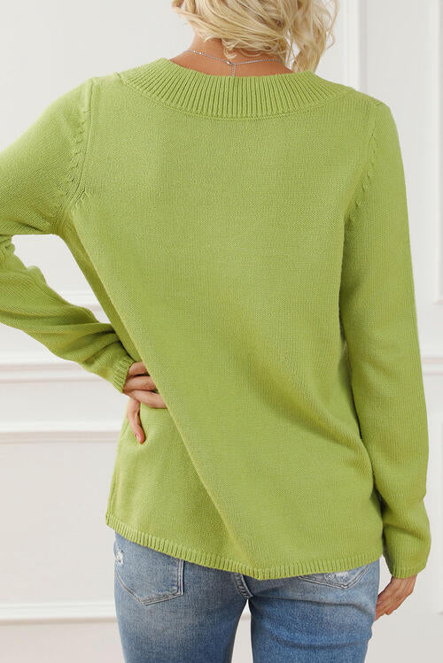 BerryBetty - Asymmetrical Neck buttoned Long Sleeve Sweater