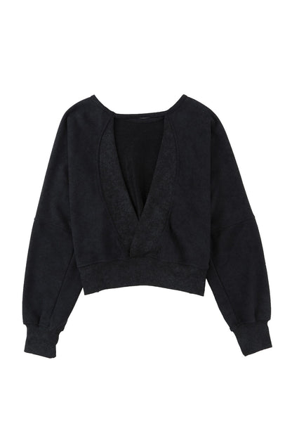 BerryBetty - Black Acid Wash V-shape Open Back Sweatshirt