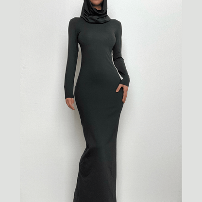 BerryBetty - Hoodie solid long sleeve cowl neck slit maxi dress