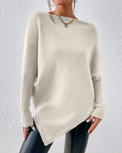 BerryBetty - Solid Color Sweater with Irregular Hem