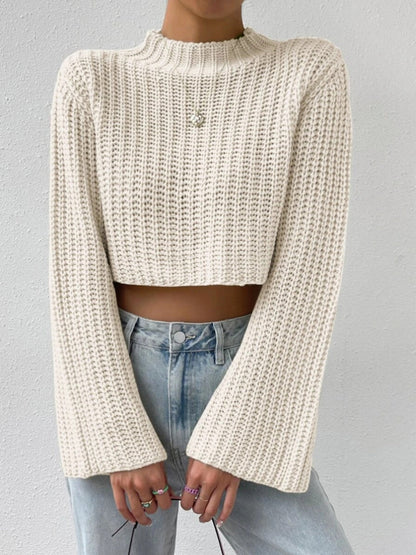 BerryBetty - Mock Neck Long Sleeve Cropped Sweater