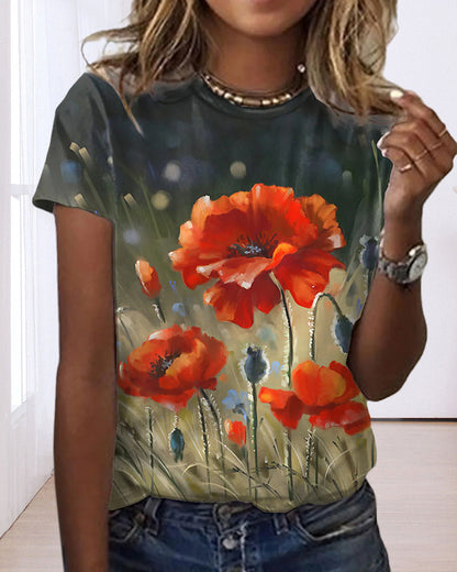 BerryBetty - Round neck floral print short sleeve t-shirt