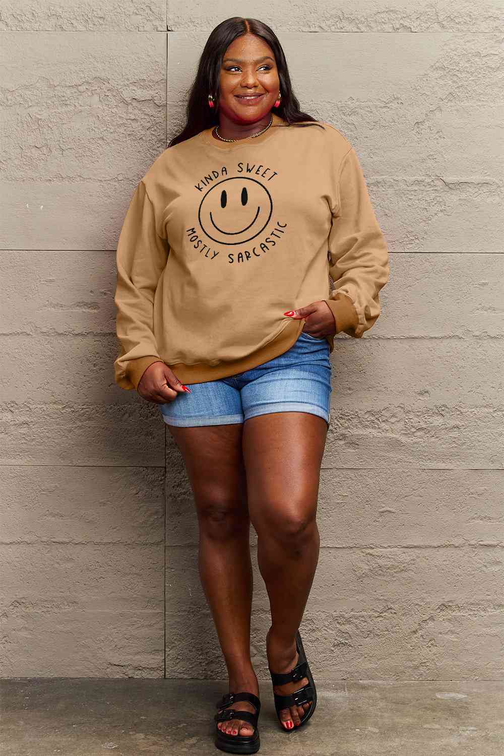 BerryBetty - Simply Love Full Size Smiling Face Graphic Sweatshirt