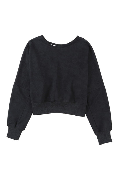 BerryBetty - Black Acid Wash V-shape Open Back Sweatshirt