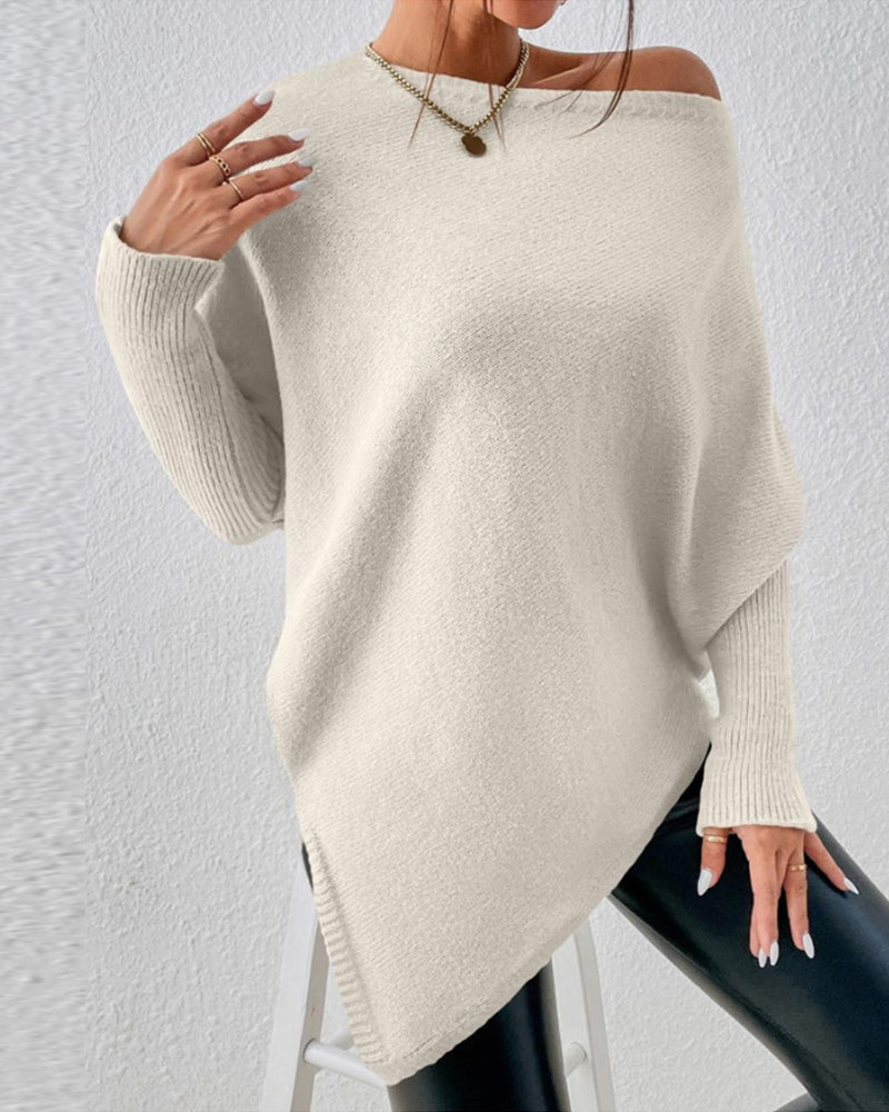 BerryBetty - Solid Color Sweater with Irregular Hem