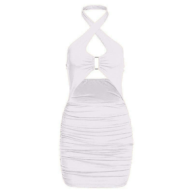 Hollow out Ring Halter Bodycon Dress - Halibuy