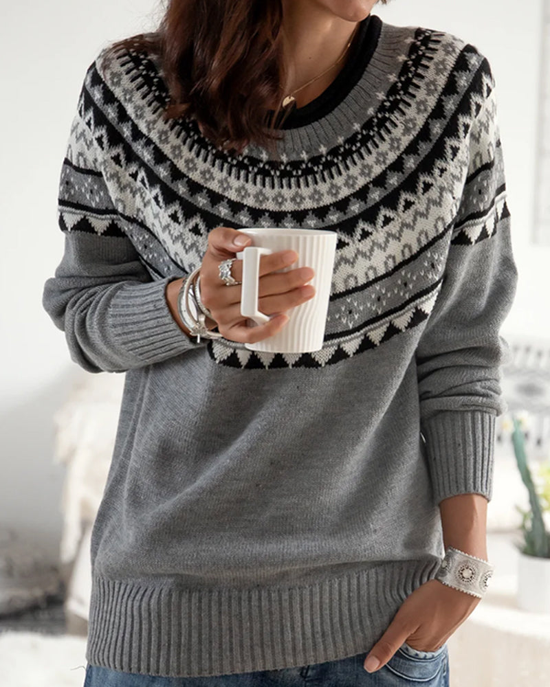 Sweaters with round neck and geometric print Gray 23BF clothes discount pullovers SALE Sweaters sweaters & cardigans Tops/Blouses