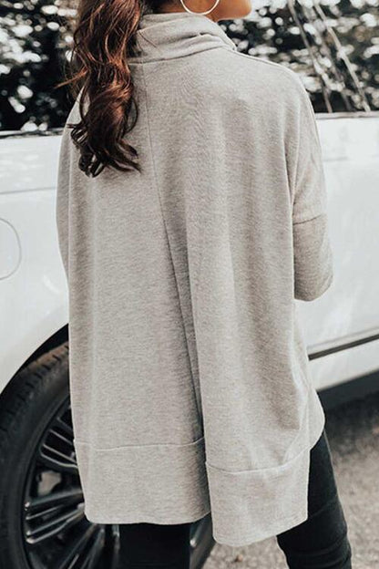 BerryBetty - Cowl Neck Long Sleeve Slit Blouse