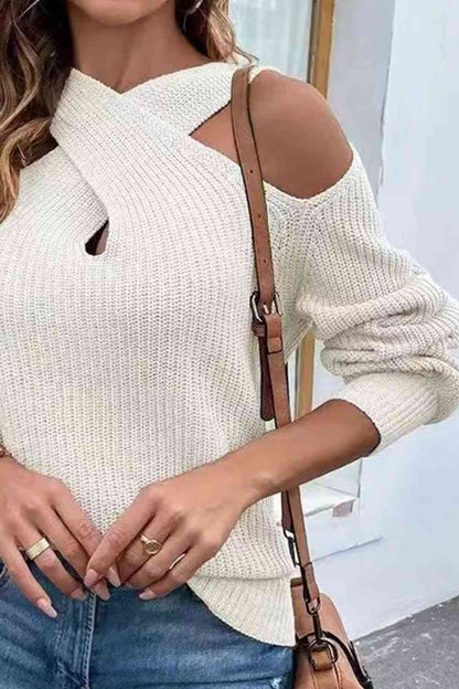 BerryBetty - Crisscross Cold-Shoulder Sexy Sweater