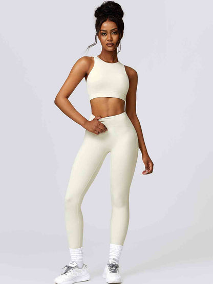 Cutout Cropped Sport Tank and Leggings Set Cream activewear Activewear sets clothes Ship From Overseas Z&C